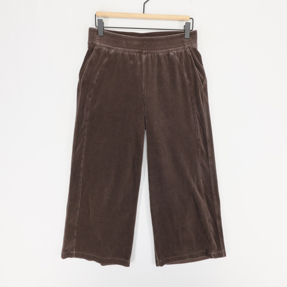 Lululemon Scuba Velvet Cord Pants Womens 6 Brown Wide Leg Crop Elastic Waist